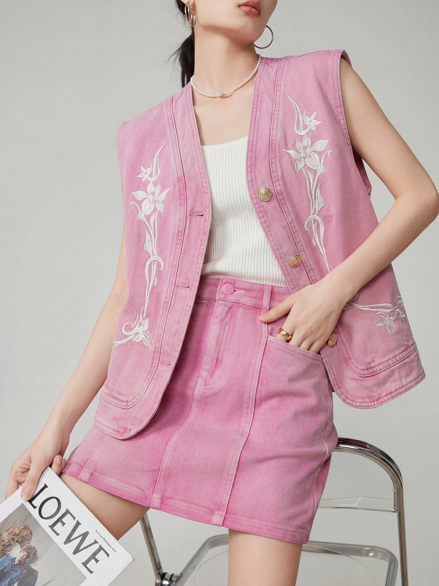 Pink Heavy Industry Embroidered Vest / Half Skirt FER0170