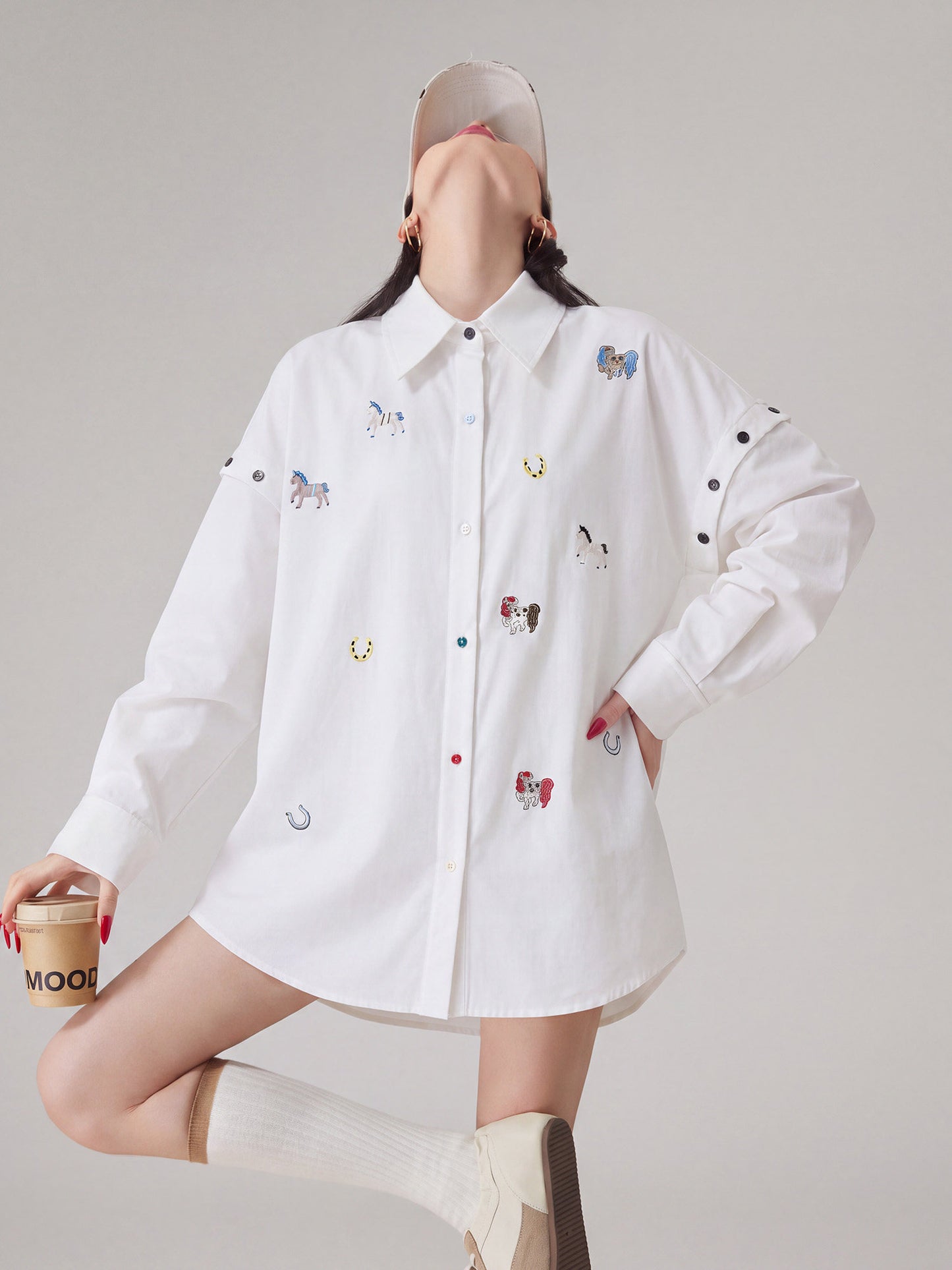 Pony Embroidered Long-Sleeve Shirt FER0366