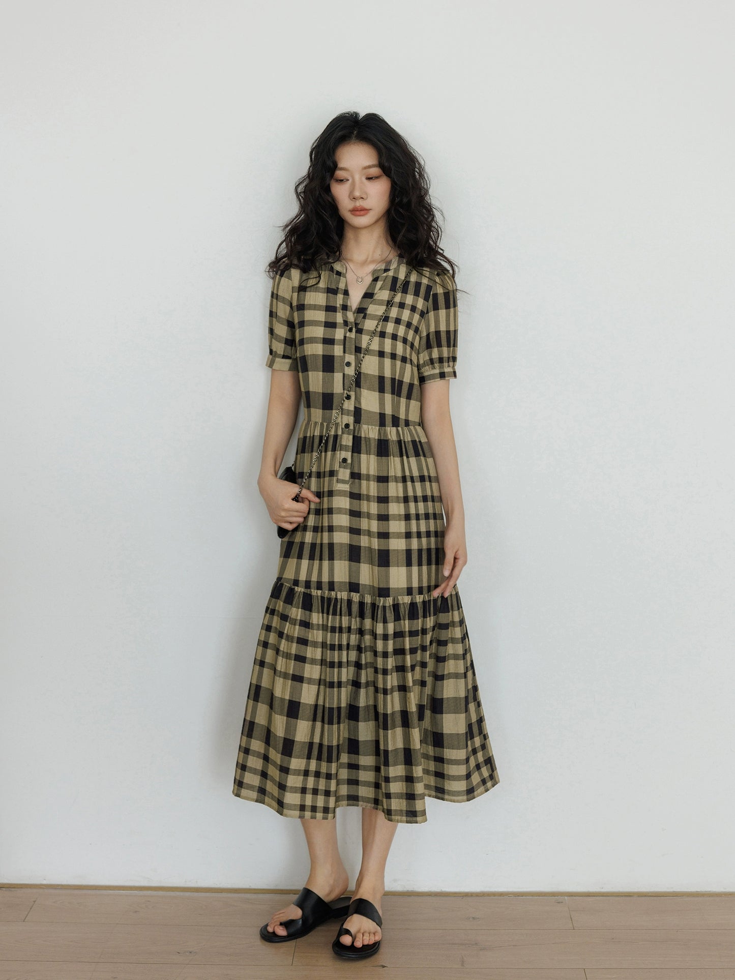 Tiered Check Shirt Dress VAS0056