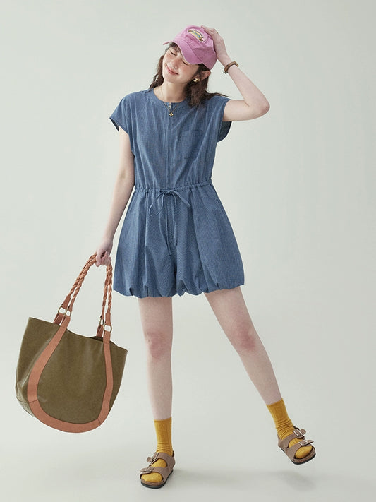 Blue Lace Up Cotton Jumpsuit AMU0021