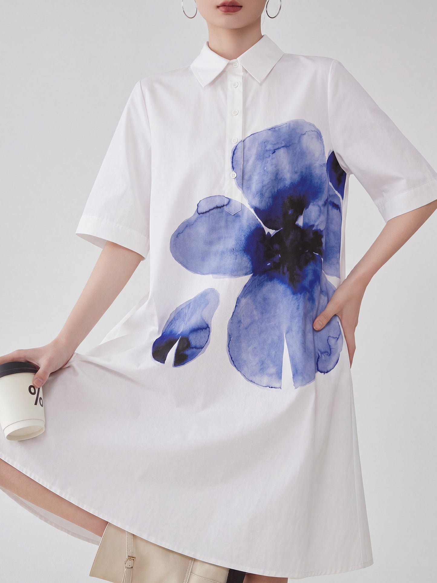 Watercolor Print Shirt Dress FER0343