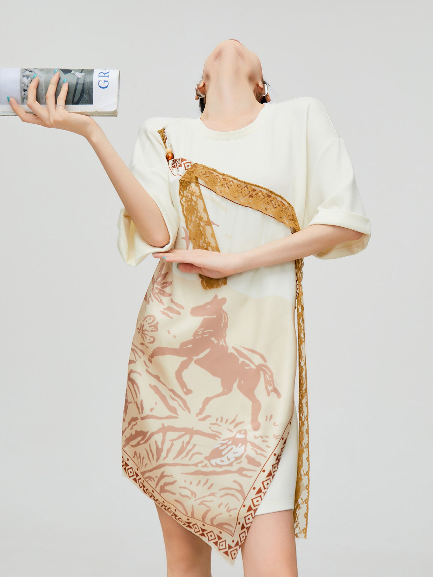 Horse-Handle Scarf Layered Dress FER0295