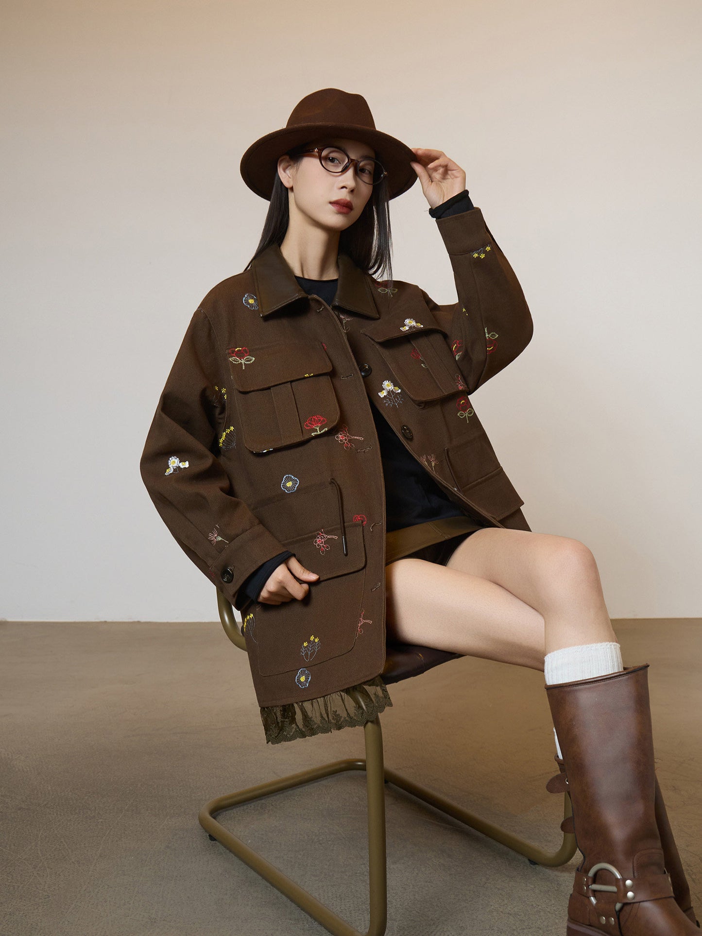 Brown Lace Patchwork Jacket SUY0020