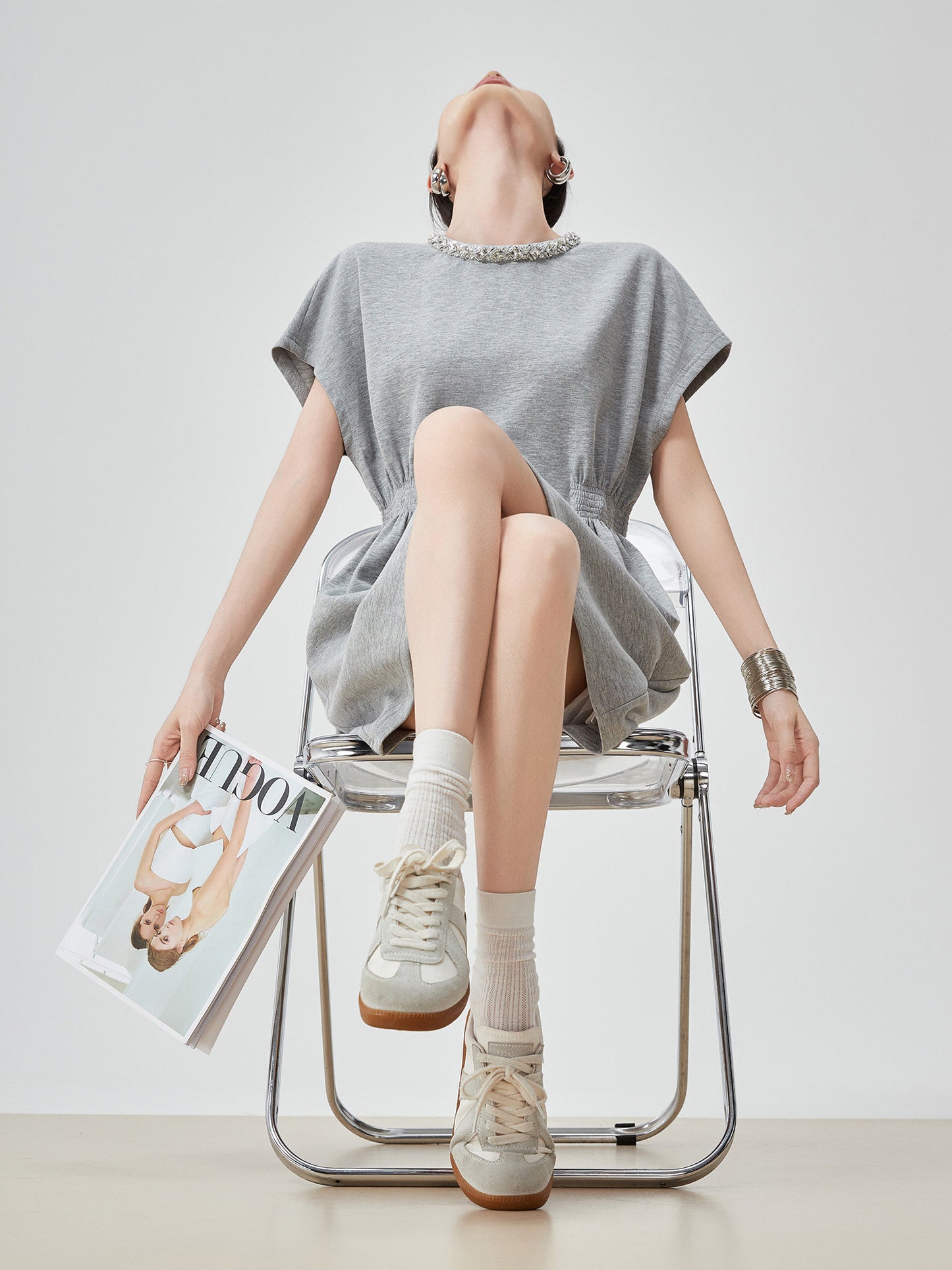 Waist Gather Sweatshirt Mini Dress FER0275