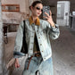 Color-Block Lapel Denim Jacket WWP0002
