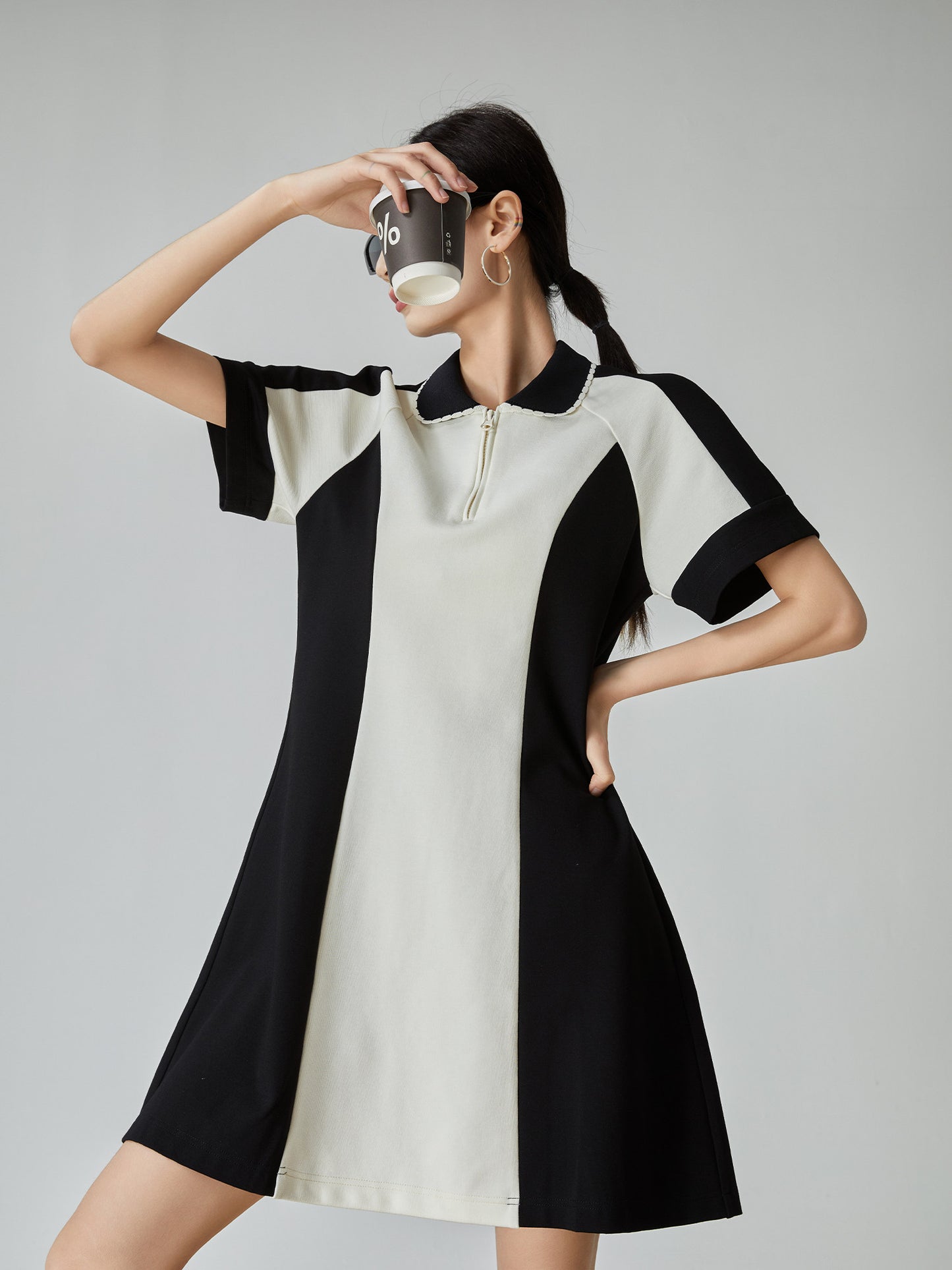 Bi-color Half-Zip Polo Dress FER0198