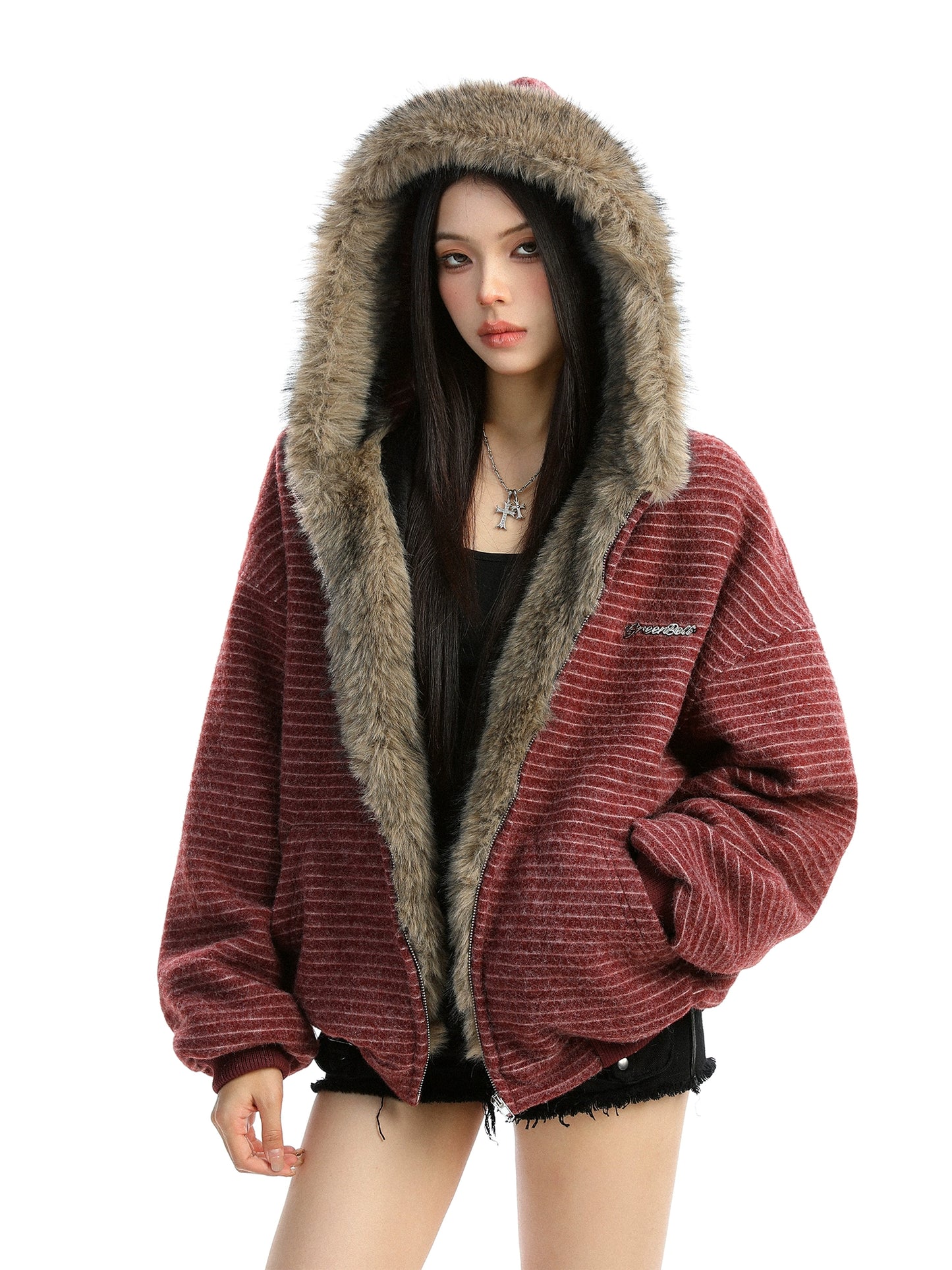 Inner Fur Thin Stripe Zip Hoodie BGS0032