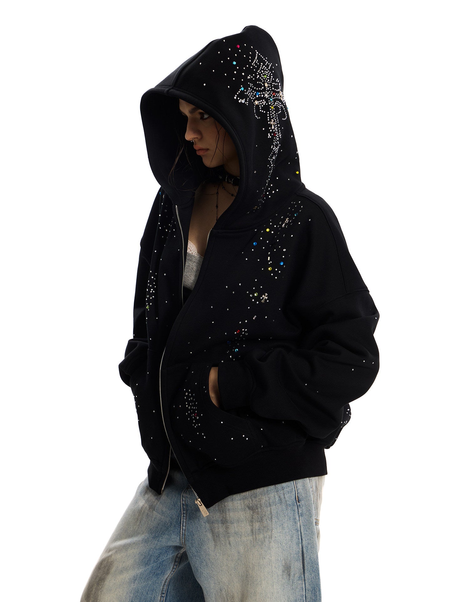 Starry Rhinestone Hoodie Jacket ZTS0021