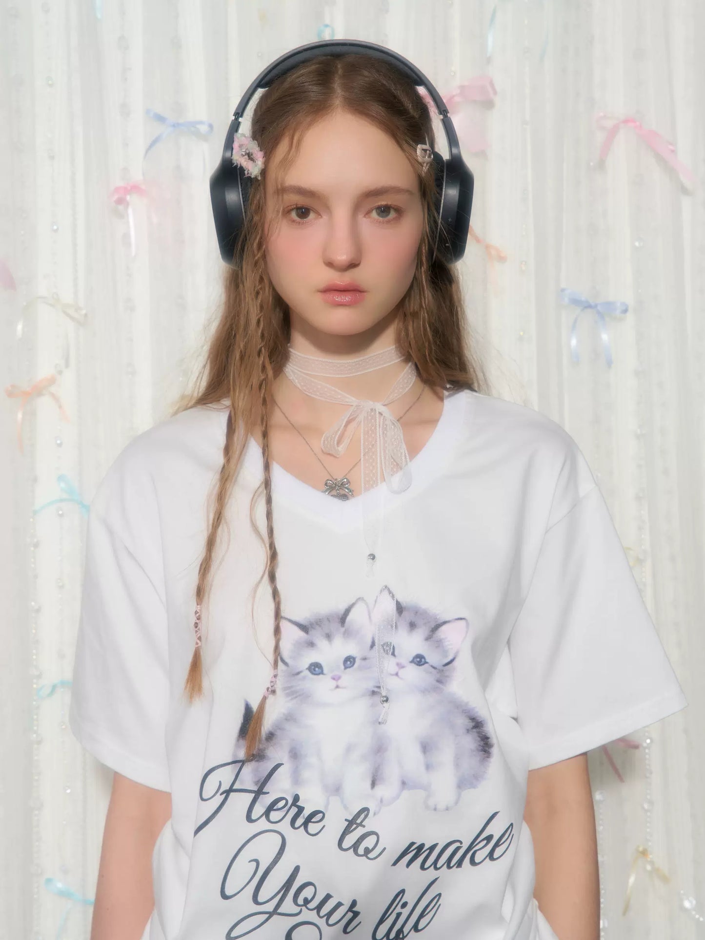 Girl Cat Short Sleeve Tops ZZF0354