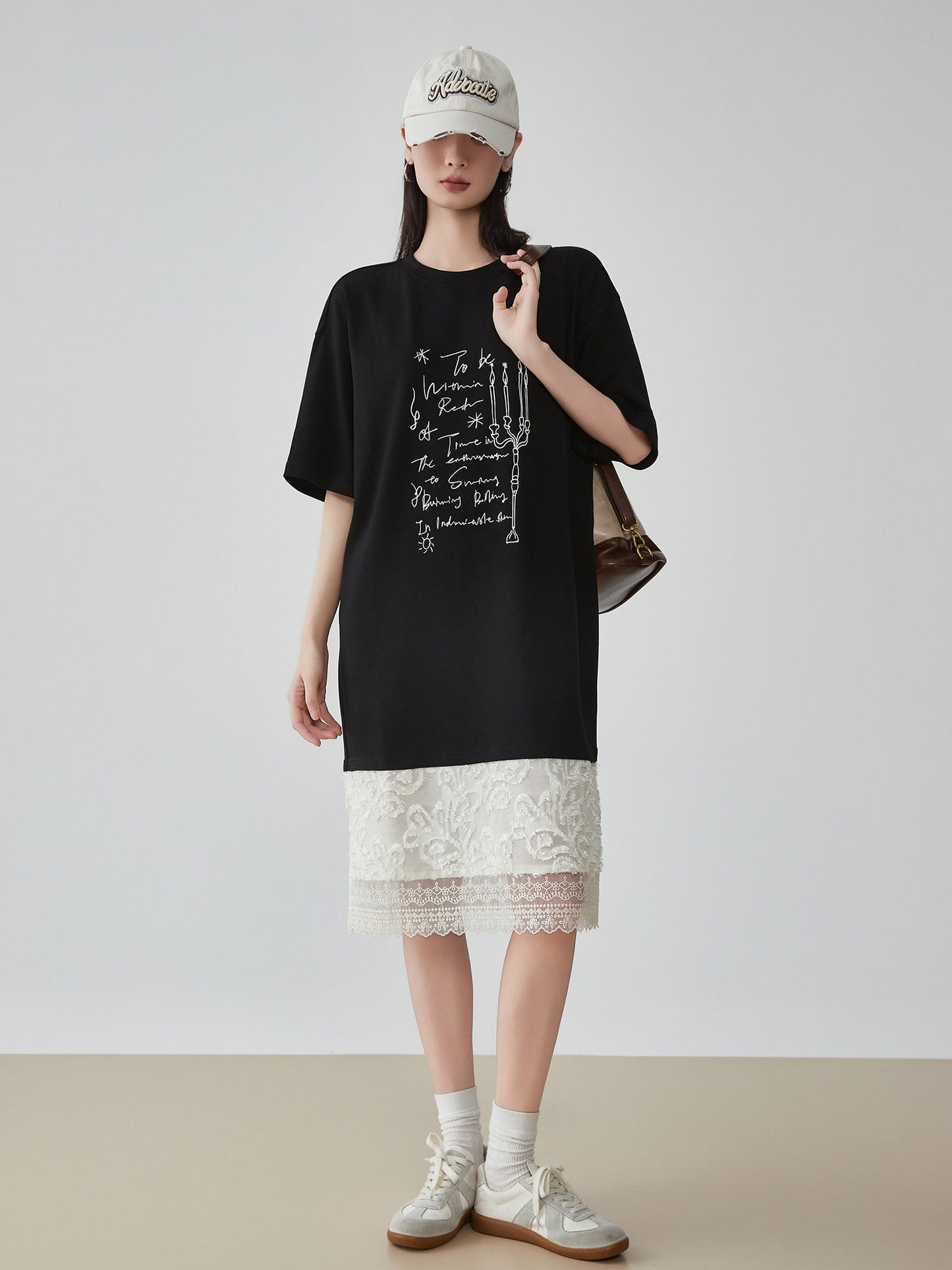 White Lace Docking T-Shirt Dress FER0187