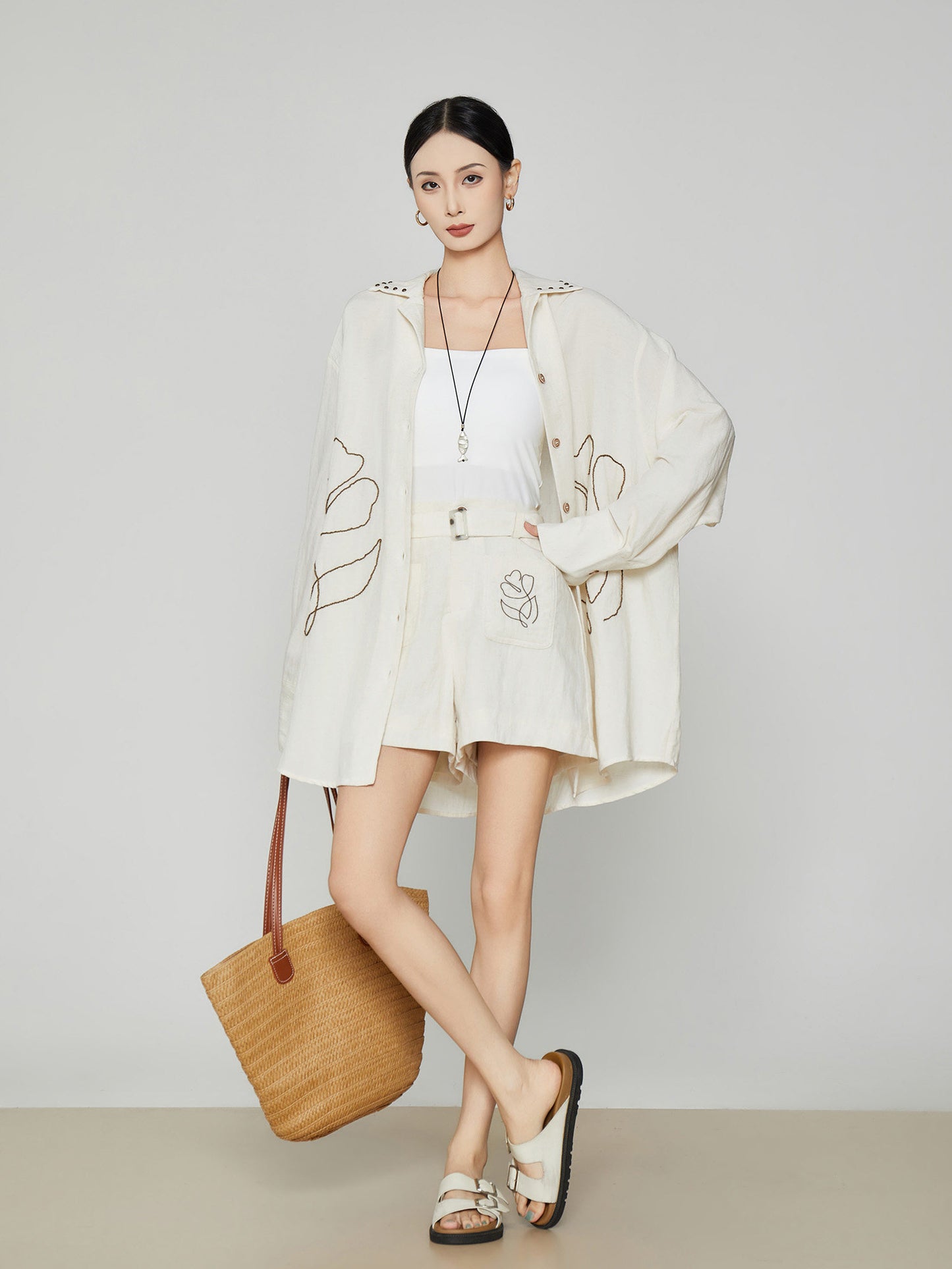 Floral Rope Embroidery Shirt / Short Pants FER0389