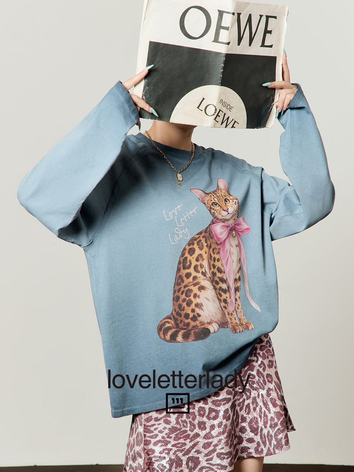 Leopard Print Oversized Sweatshirt / Leopard Mini Skirt LLA0666