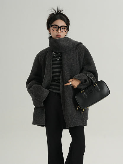 Colorless Wool Middle Coat / Scarf SRS0321