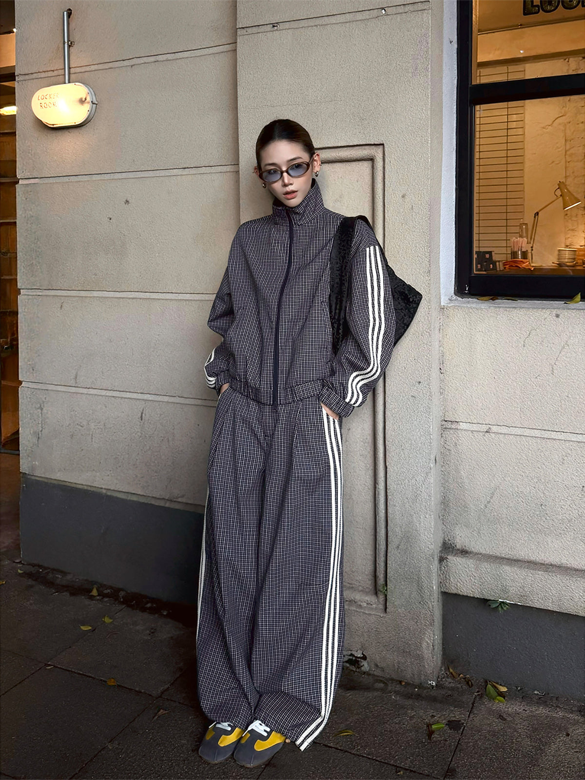 Vintage Plaid Stand Collar Jacket / Casual Pants WWP0017
