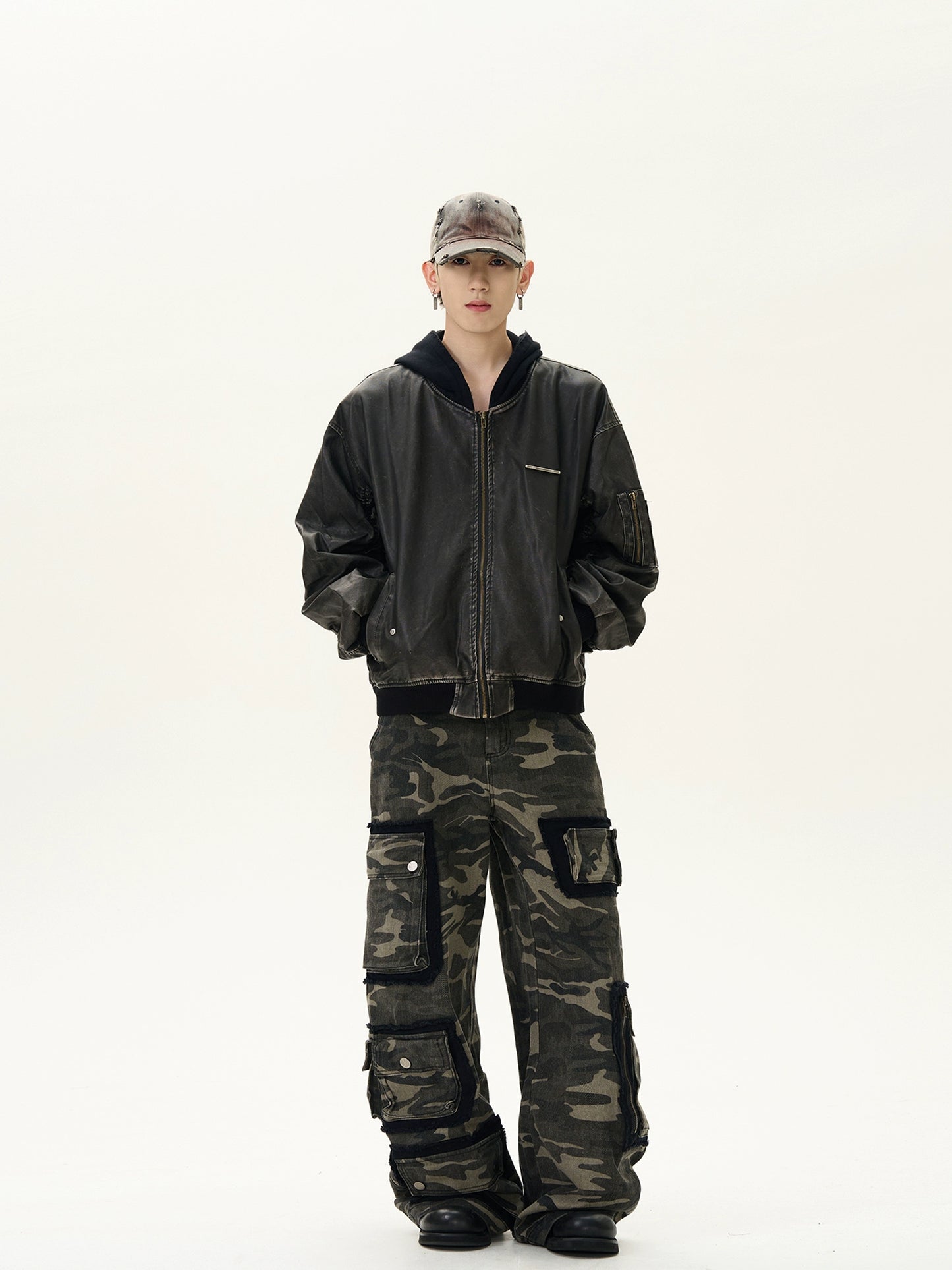 Leather Padded Bomber Jacket MAD0007