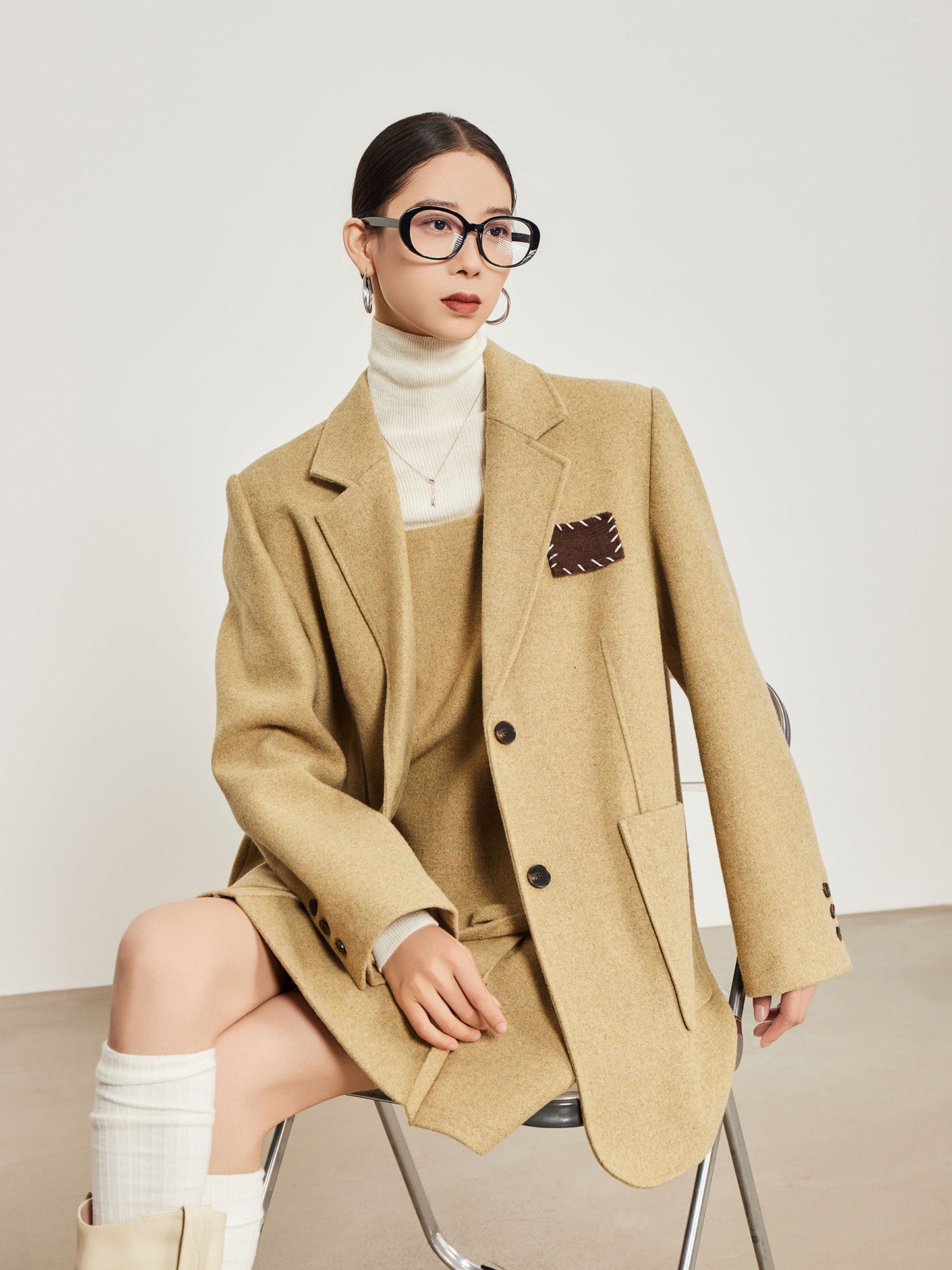 Light Camel Big Blazer / Sleeveless Dress SUY0026