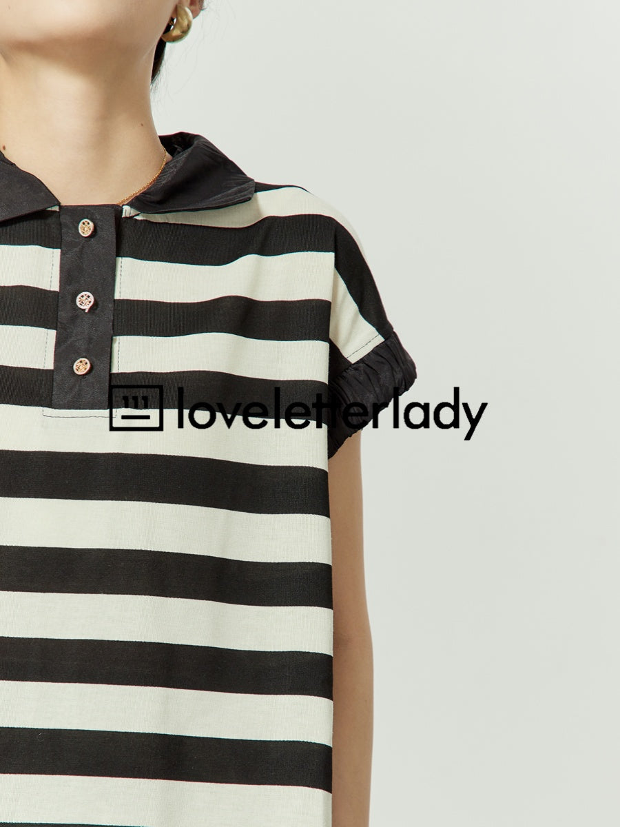 French Sleeve Striped Polo Shirt / Shorts LLA0245