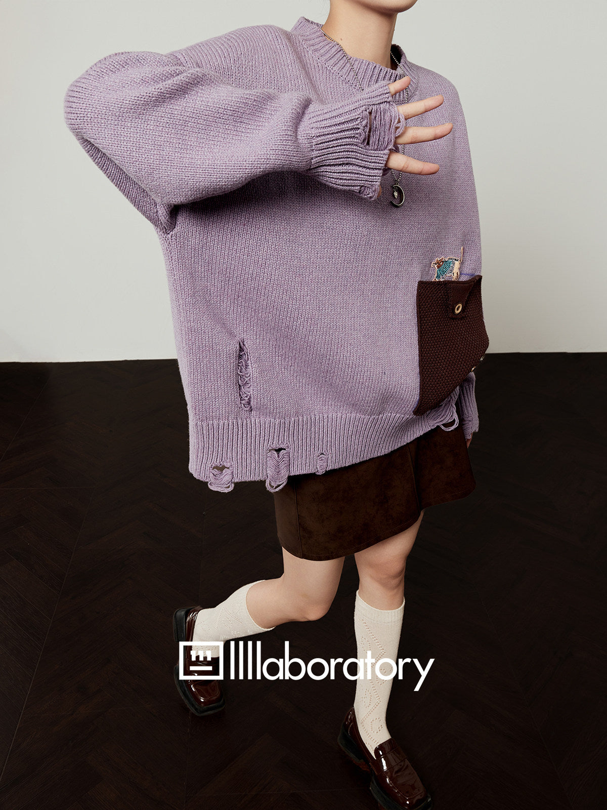 Damage Loose Knit Top / A-Line Mini Skirt LLA0616