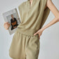 Khaki V-Neck Sleeveless Top / Shorts Set FER0004