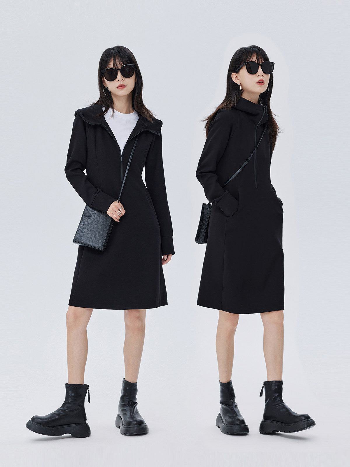 Zip-Up Long Sleeve Dress SHN0017