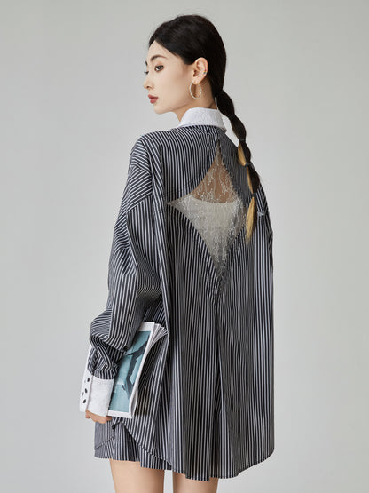 Striped Long-Sleeve Shirt / Mini Skirt FER0048