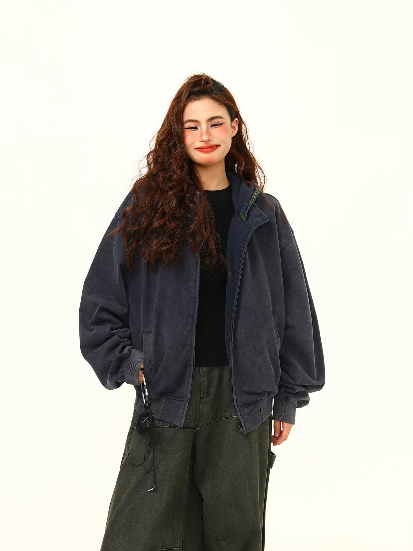 Vintage Plaid Hoodie Zip-Up Jacket WDZ0038