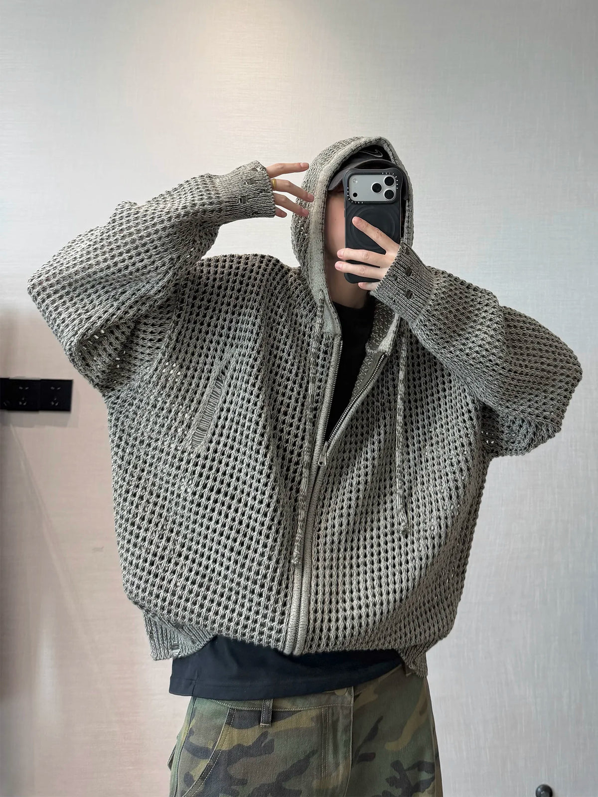 Reversible Mesh Zip-Up Knit Hoodie DAZ0010