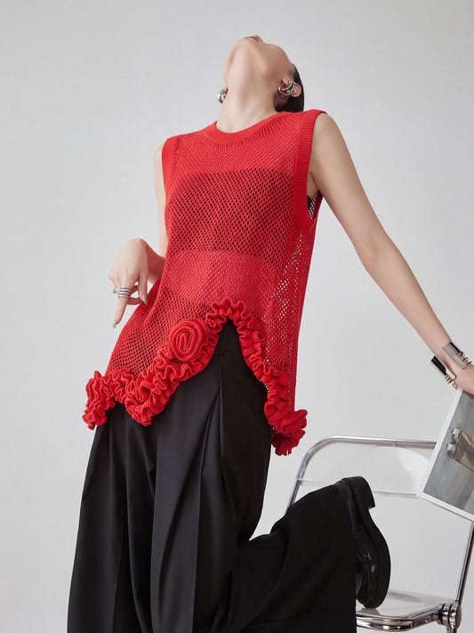 Corsage Lace Knit Vest FER0220