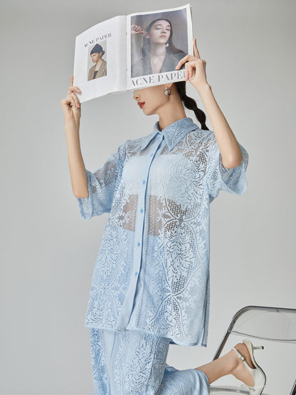 Panel Lace Color Shirt / Ornament Panel Lace Skirt FER0107