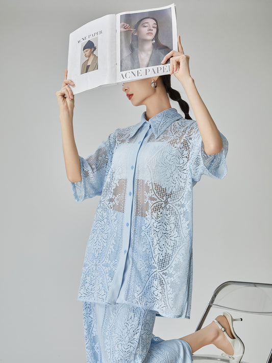 Panel Lace Color Shirt / Ornament Panel Lace Skirt FER0107