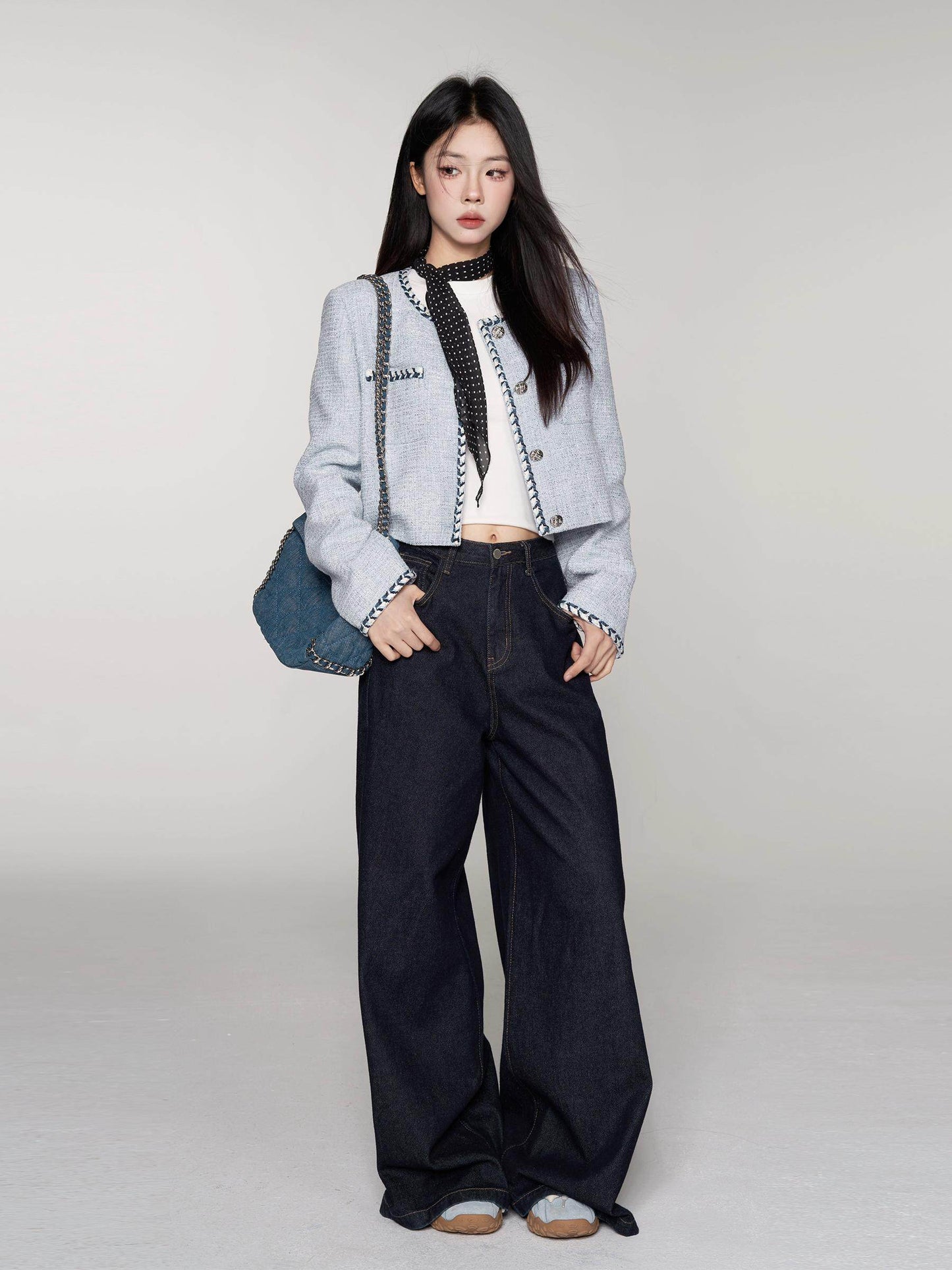 Color Contrast Stitch Tweed Jacket WDB0018