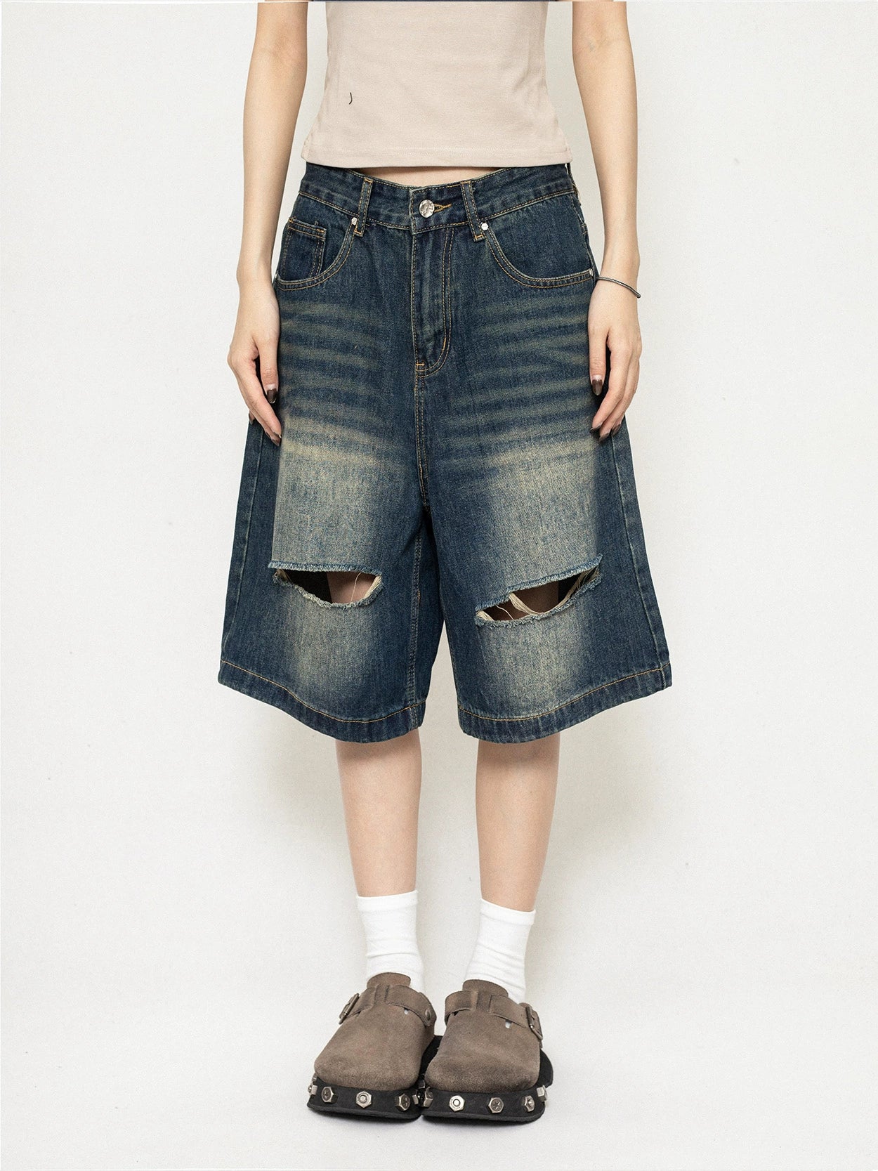 Damaged Wide Denim Pants ZRS0041