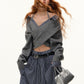 Front Wrap Knit Top/Gingham Check Skirt ASG0074