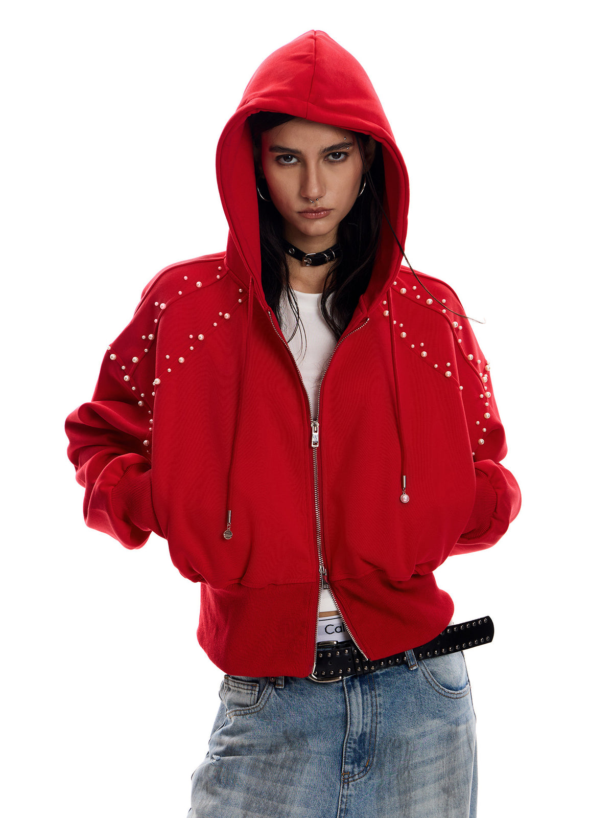 Studded Hooded Zip-Up Jacket ZTS0017