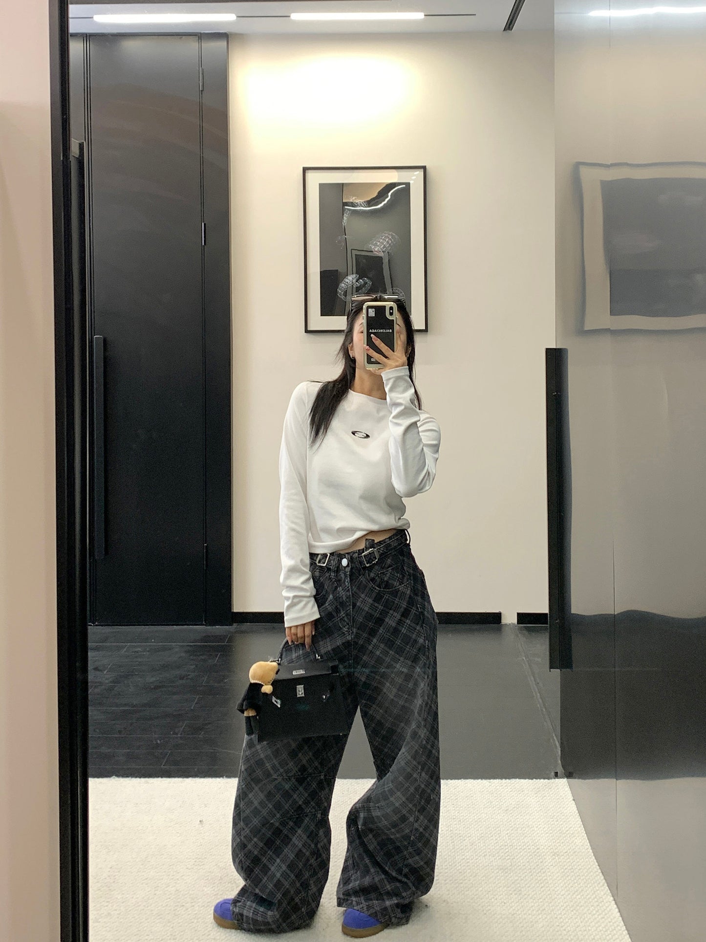 Plaid Wide-Leg Jeans YLS1019