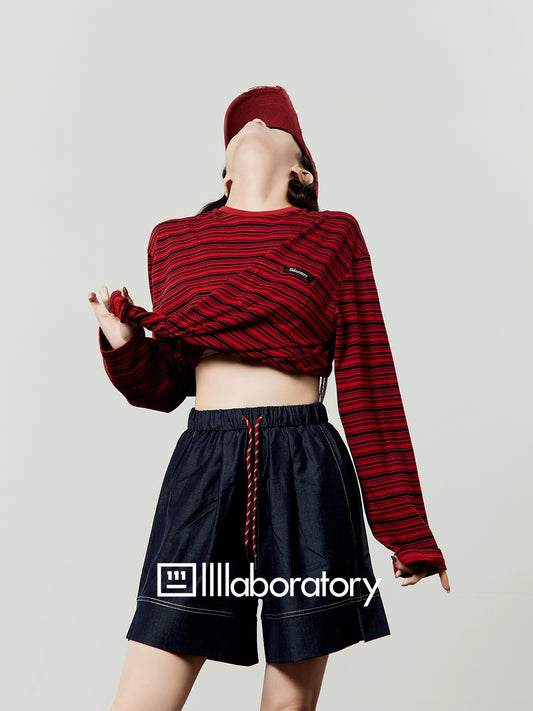 Border Long Sleeve T-Shirt / Relaxed Denim Pants LLA0517