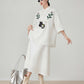 Cat Embroidered Short-Sleeve Shirt / White Long Skirt FER0211