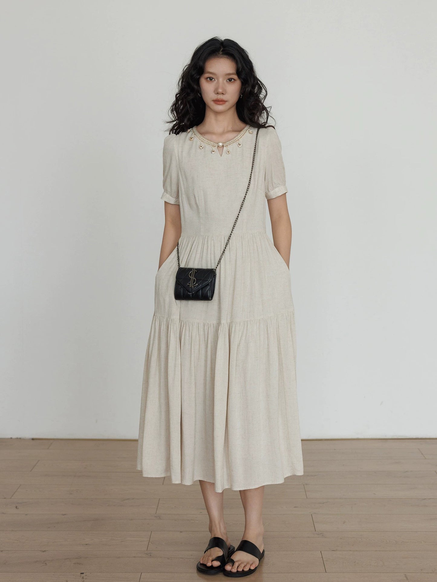 Round Neck Linen Long Dress VAS0132