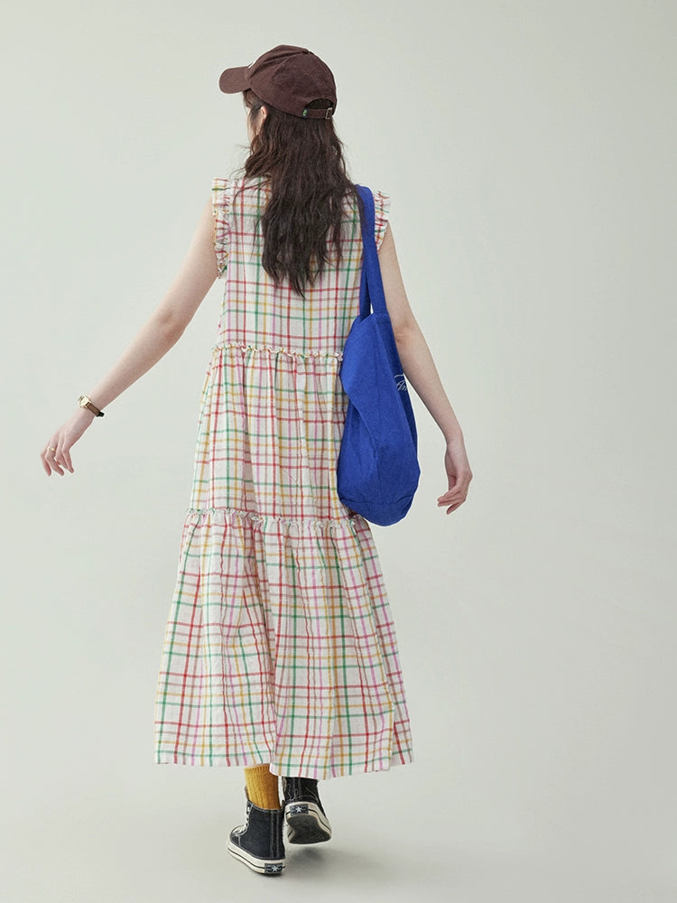 Colorful Check Cotton Sleeveless Dress AMU0019