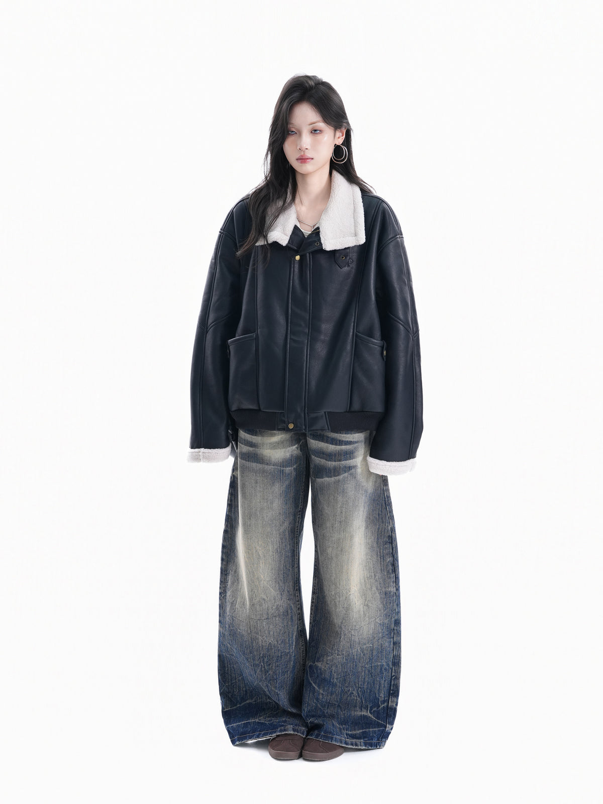 Stand Collar Faux Leather Jacket WLS0015