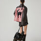 Cat Patch Embroidery Leather Jacket FER0062