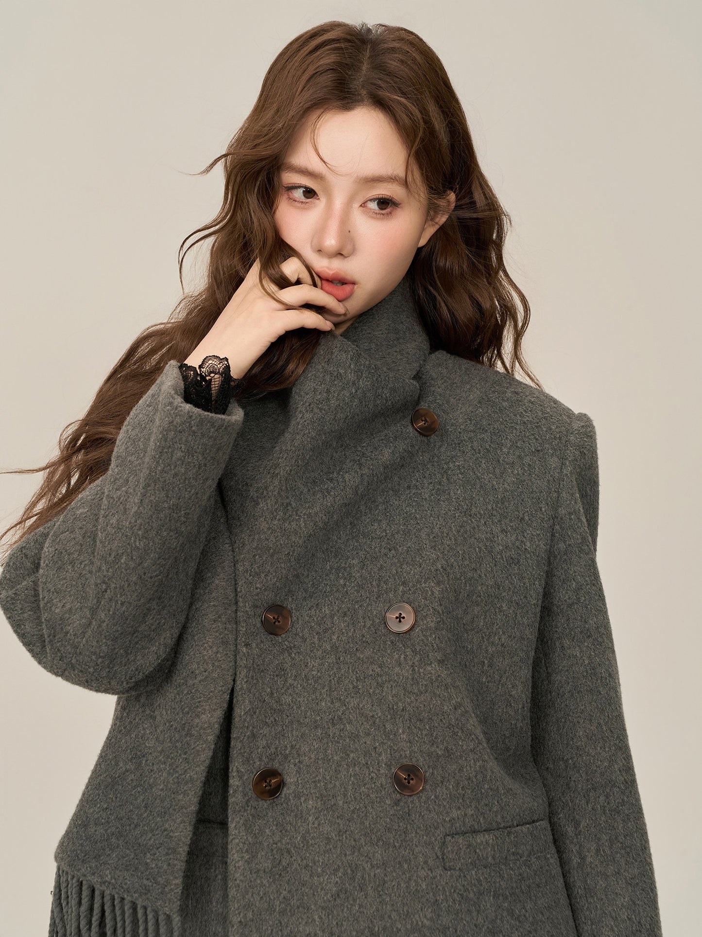 Scarf Collar Double Breasted Wool Coat WDB0003