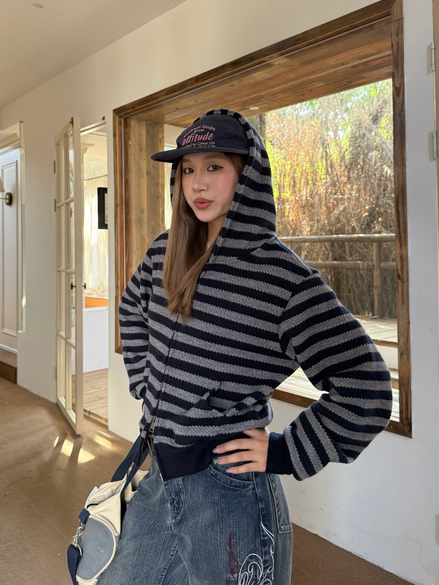 Stripe Knit Zip Hoodie CYE0086