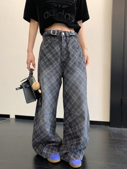 Plaid Wide-Leg Jeans YLS1019