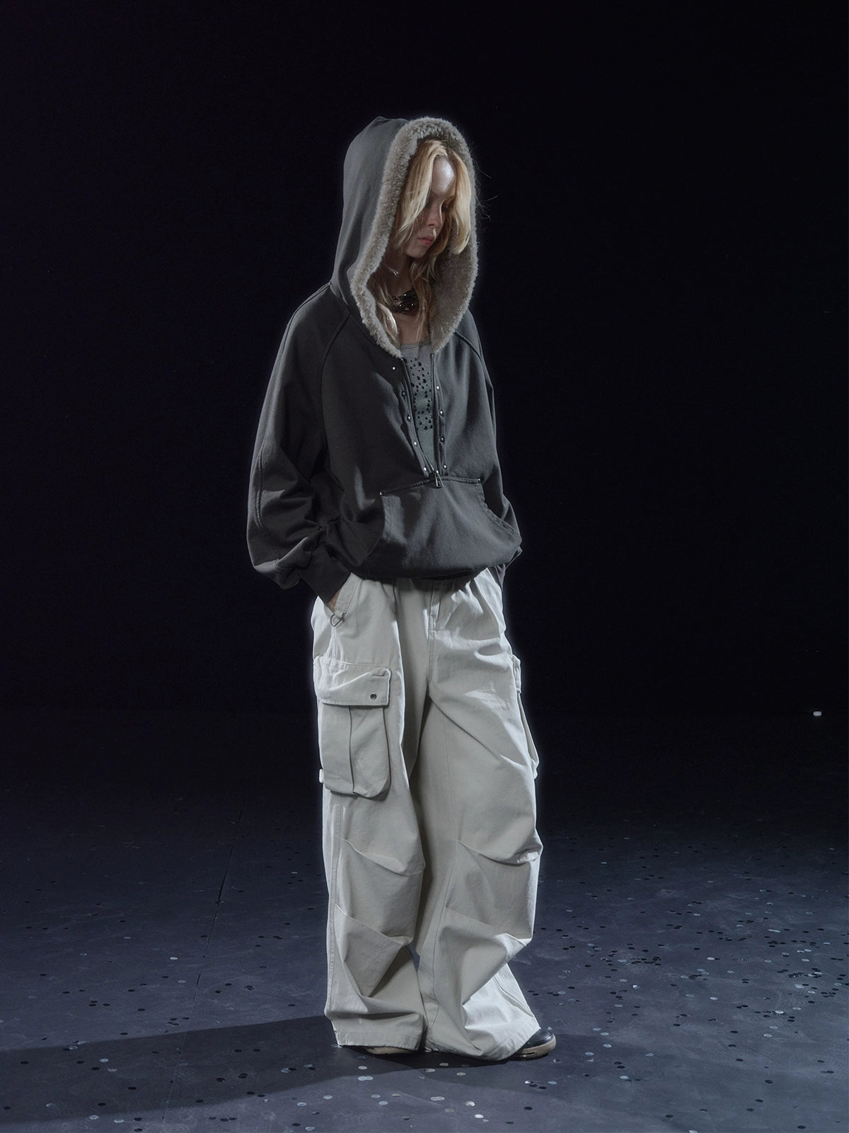 Half Zip Fur Hood Hoodie WAT0020