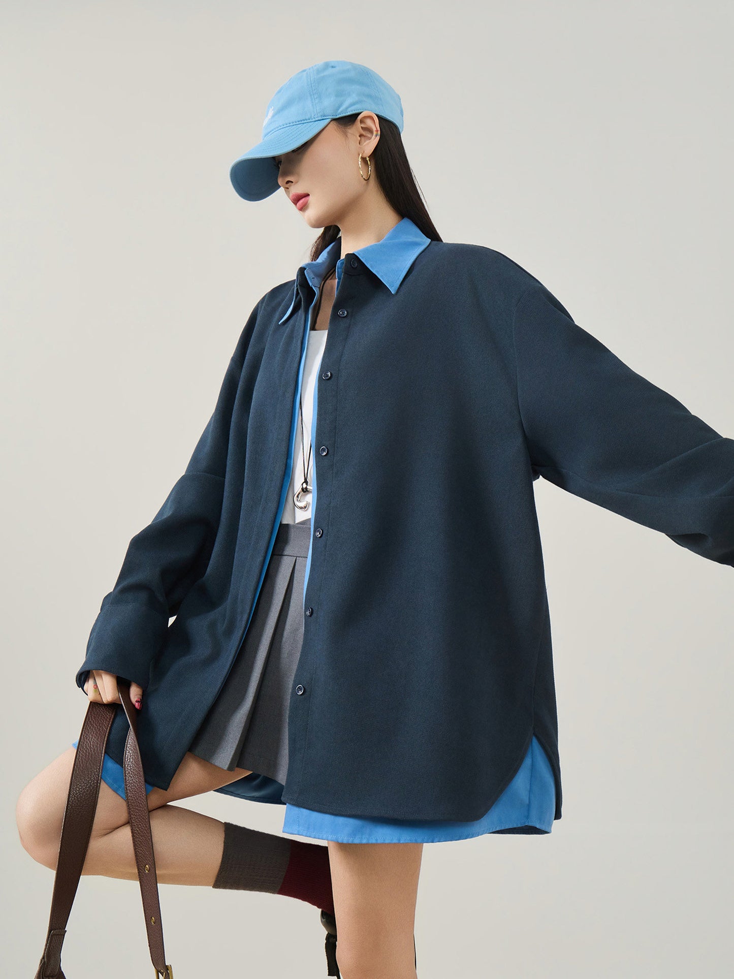 Color-Block Layered Oversized Shirt FER0072