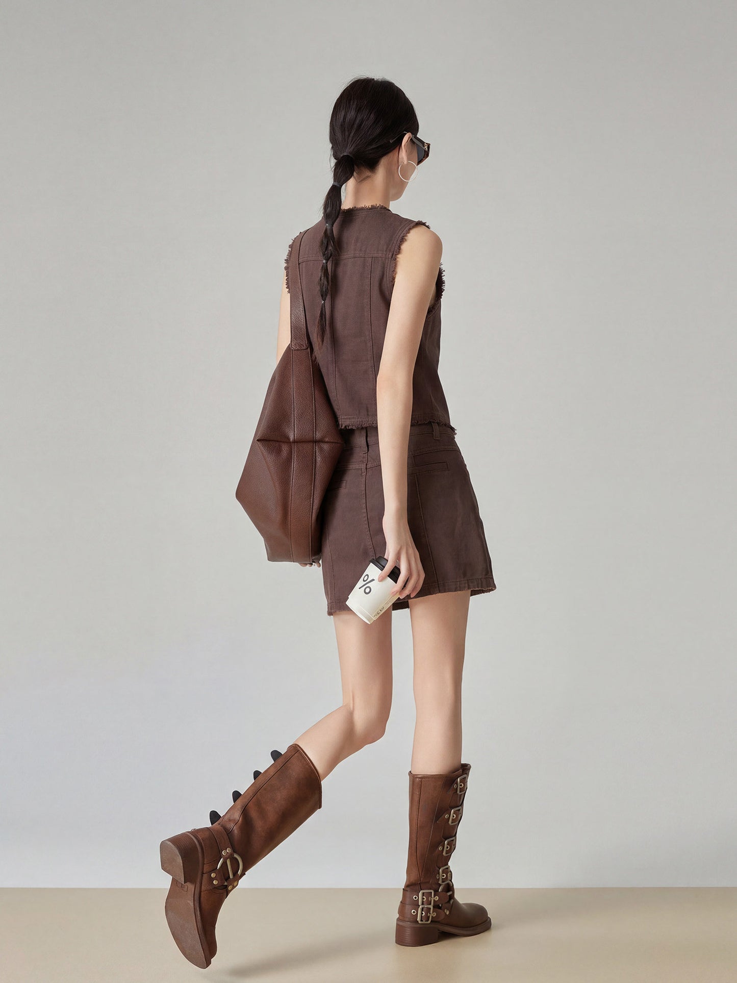 V-Neck Fringe Vest / Mini Skirt FER0324