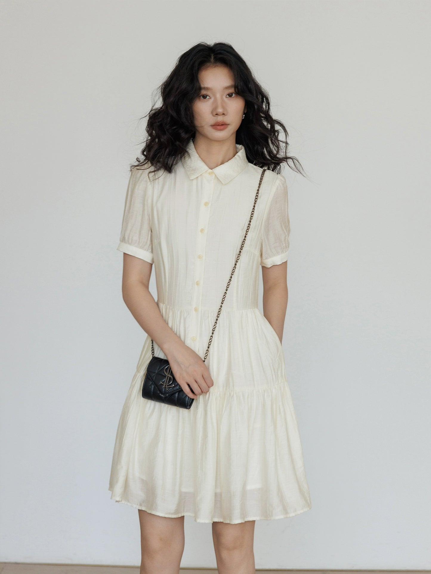 Plain Tiered Shirt Dress VAS0103