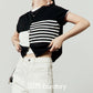Color Block Stripe Knit / White Denim Pants LLA0496