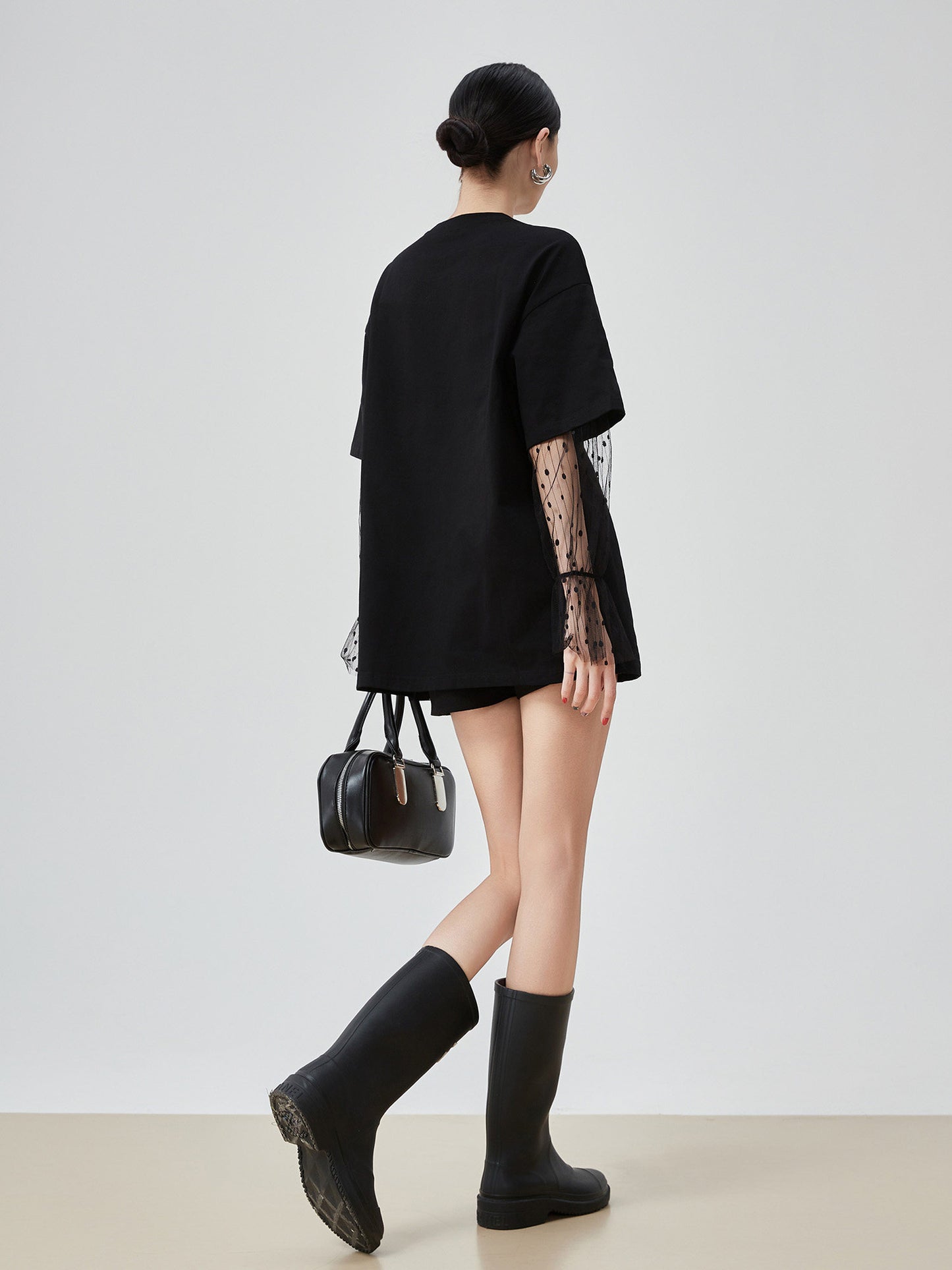 Lace Sleeve Round Neck T-Shirt FER0082